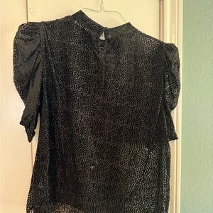 Black Sheer Textured Puff Sleeve Blouse